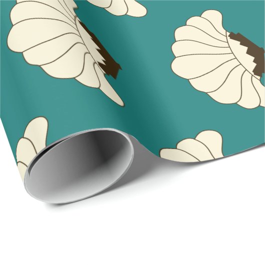 20年代のアールデコのクリームの花の開花及びティール（緑がかった色） ラッピングペーパー (ロールコーナー)