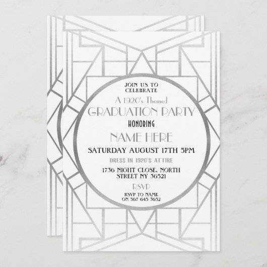 20年代のアールデコの卒業パーティーのGatsby 20sの招待 招待状 (正面/裏面)