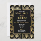 20年代のアールデコの誕生日のGatsbyのパーティーの黒及び金ゴールド 招待状 (正面)