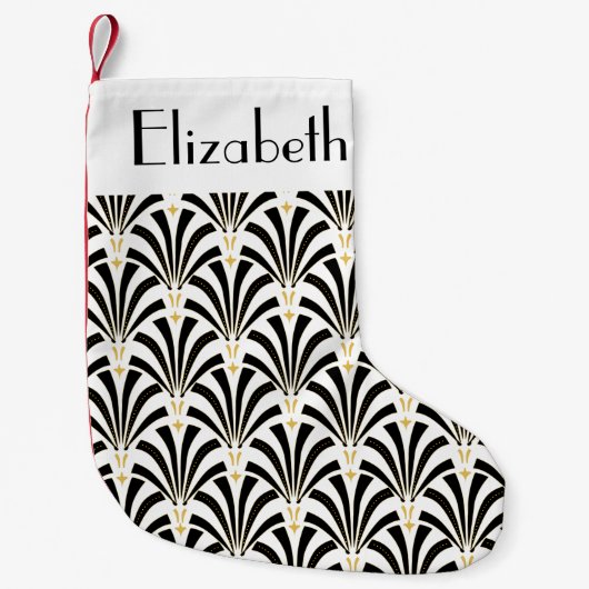 20年代のアールデコの黒く及び白いパルメット スモールクリスマスストッキング (正面)