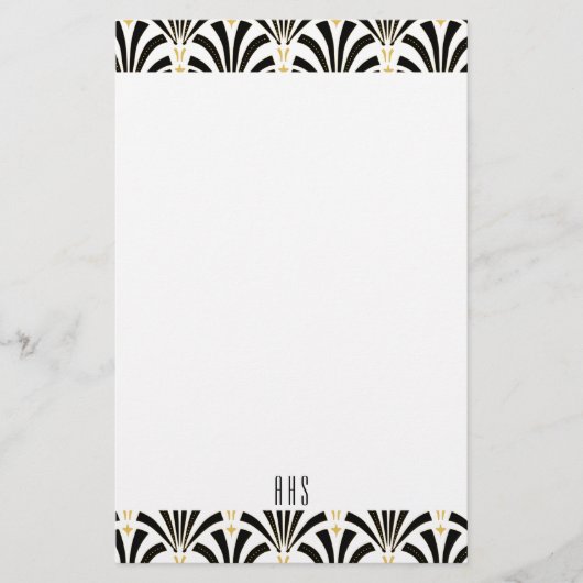 20年代のアールデコの黒はパターン大文字に送風します 便箋 (正面)