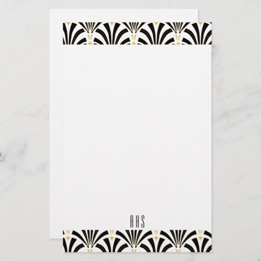 20年代のアールデコの黒はパターン大文字に送風します 便箋 (正面/裏面)