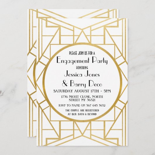 20年代のアールデコのGatsbyの金ゴールドの婚約の招待 招待状 (正面/裏面)