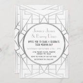 20年代のアールデコのGatsbyの銀製20s結婚式の招待 招待状 (正面/裏面)