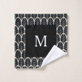 20年代のアールデコ黒い及び白の葉 バスタオルセット (ウォッシュタオル)