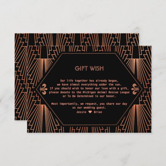 20年代のギャツビー素晴らし銅鉱山の結婚贈り物の願い エンクロージャーカード (正面/裏面)