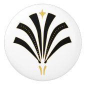 20年代のヴィンテージのアールデコの黒ファンのパルメット セラミックノブ (正面)