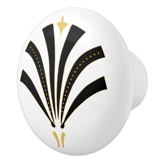 20年代のヴィンテージのアールデコの黒ファンのパルメット セラミックノブ (右)