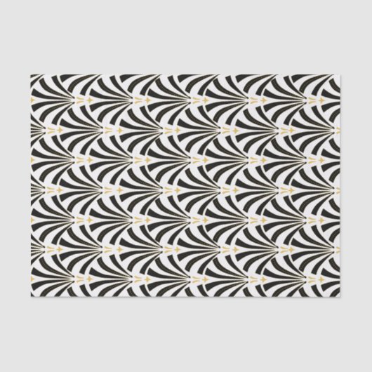 20年代のヴィンテージのスタイルのアールデコの黒く及び白いファン 薄葉紙 (正面)