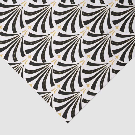 20年代のヴィンテージのスタイルのアールデコの黒く及び白いファン 薄葉紙 (詳細)