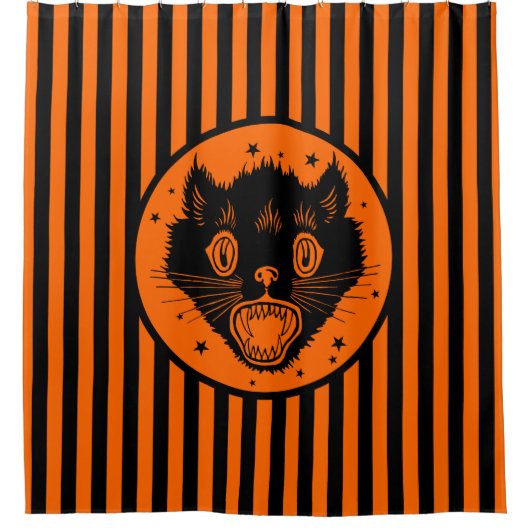 20年代のヴィンテージの黒猫のハロウィンのシャワー・カーテン シャワーカーテン (正面)