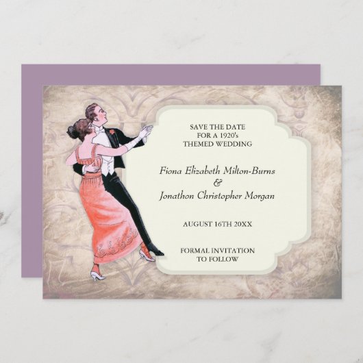20年代はカップルを踊る日付のヴィンテージを救います セーブザデート (正面/裏面)