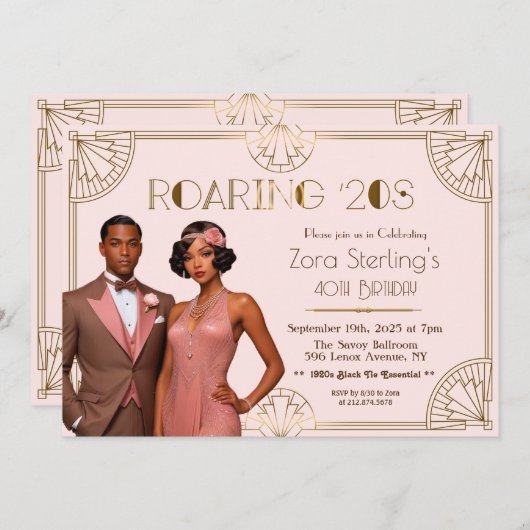 20年代アフリカ系アメリカ人結婚の記念日を祝う 招待状 (正面/裏面)