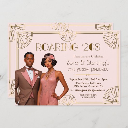 20年代アフリカ系アメリカ人結婚の記念日を祝う 招待状 (正面/裏面)