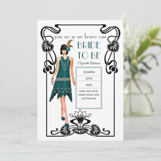 20年代フラッパー・ギャング結婚スターのブライダルシャワー 招待状 (スタンド正面)