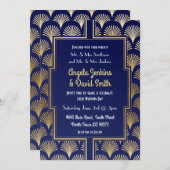 20年代海軍及び金ゴールドのアールデコファンのGatsbyの結婚式 招待状 (正面/裏面)