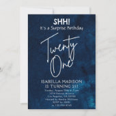 20日 |ネイビーブルー21歳の誕生日サプライズパーティー 招待状 (正面)