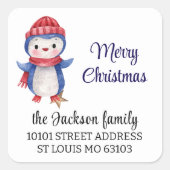 20枚のクリスマス ペンギン 返送先住所シール スクエアシール (正面)