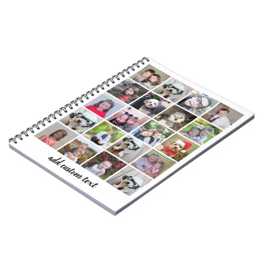 20枚のフォトコラージュ – グリッド(スクリプト文字付き) – 白 ノートブック (左側)