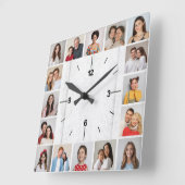 20枚の写真を飾ったフェイクライトホワイトウッドフェンス スクエア壁時計 (傾斜)