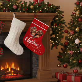 20枚の写真を飾るハート型のストッキング, おばあちゃん, おじいちゃん, ママ, パパ ラージクリスマスストッキング