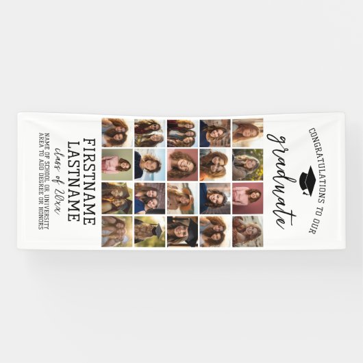 20枚の写真コラージュ 卒業式 現代的 ミニマル 白 横断幕 (横)