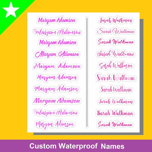（20枚セット）女の子用ピンクシンプルネームステッカー シール