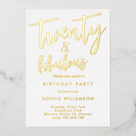 20歳の素晴らしい金ゴールドの誕生日 箔招待状