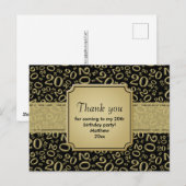 20歳の誕生日おめでとうゴールド/ブラックのナンバーパターン ポストカード (正面/裏面)