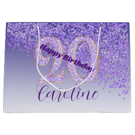 20歳の誕生日おめでとう パープルラメ ラージペーパーバッグ