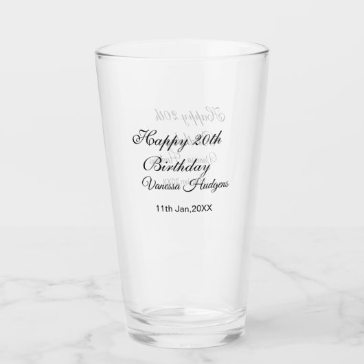 20歳の誕生日おめでとう 名前 日付 シンプル モダン タンブラーグラス (正面)