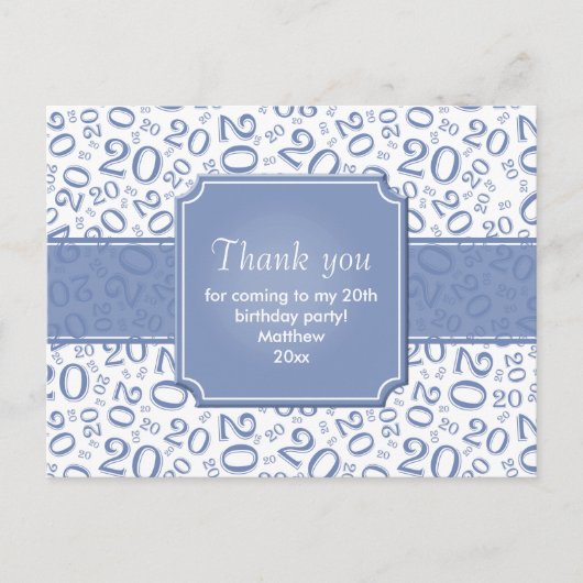 20歳の誕生日おめでとう 数列 青/白 ポストカード (正面)