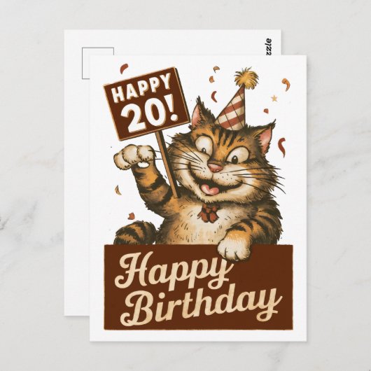 20歳の誕生日かわいい猫おもしろいヴィンテージ ポストカード (正面/裏面)