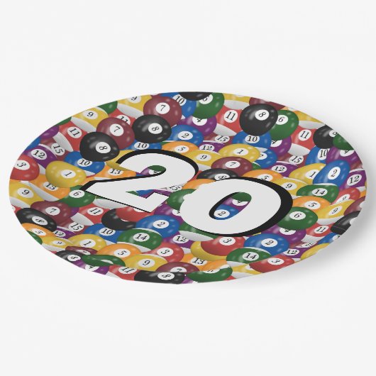 20歳の誕生日のビリヤード・ボール ペーパープレート (アングル)