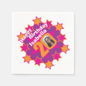 20歳の誕生日の写真と名前ピンクスターナプキン スタンダードカクテルナプキン (正面)