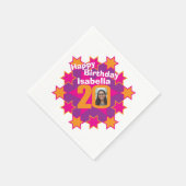 20歳の誕生日の写真と名前ピンクスターナプキン スタンダードカクテルナプキン (角)