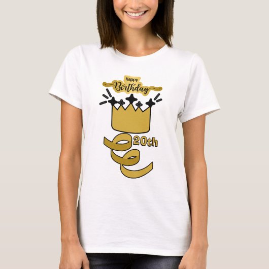 20歳の誕生日を祝う王冠デザイン Tシャツ (正面)