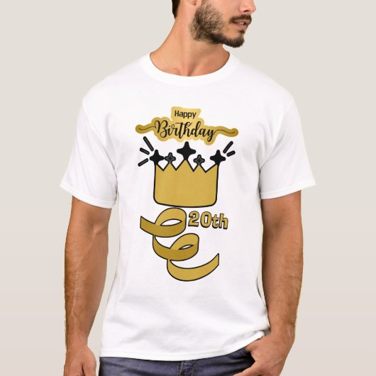20歳の誕生日を祝う王冠デザイン Tシャツ (正面)