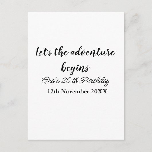 20歳の誕生日を記念して冒険が始まる ポストカード (正面)