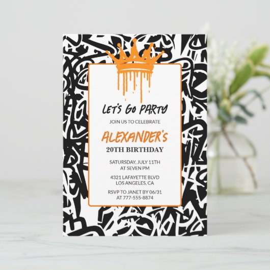 20歳の誕生日を迎えるメンズパーティーグラフィティ絵を描 招待状 (スタンド正面)