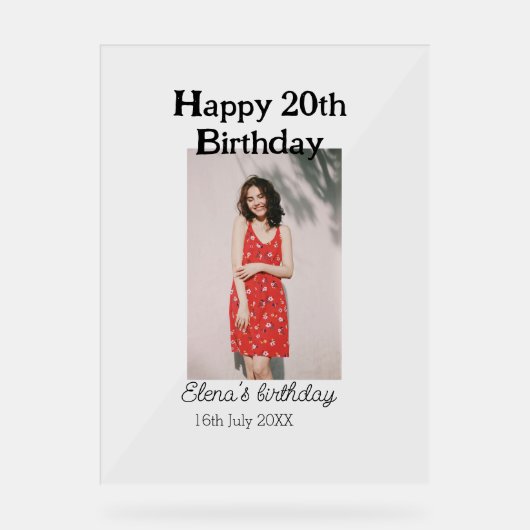 20歳の誕生日を迎える写真モダンシンプルのミニマル アクリルサイン (正面)
