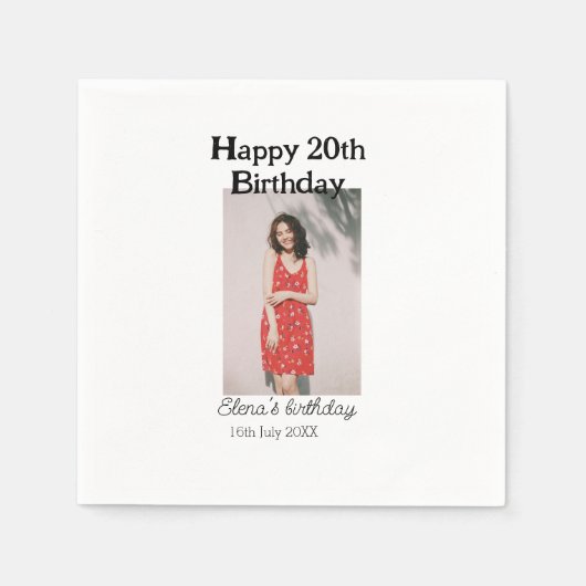 20歳の誕生日を迎える写真モダンシンプルのミニマル スタンダードカクテルナプキン (正面)
