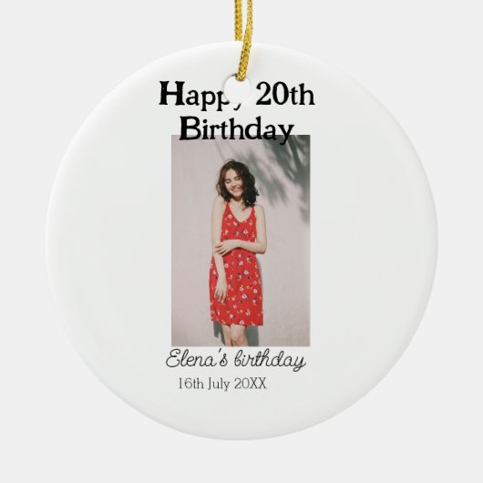 20歳の誕生日を迎える写真モダンシンプルのミニマル セラミックオーナメント (正面)