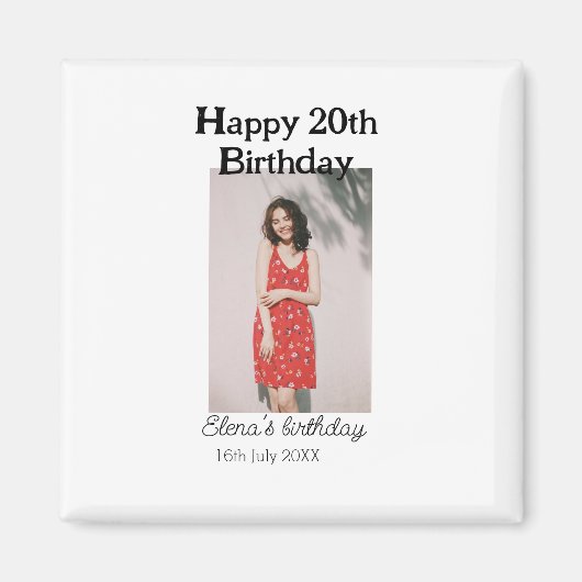 20歳の誕生日を迎える写真モダンシンプルのミニマル マグネット (正面)