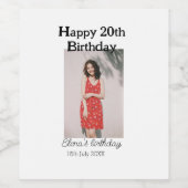 20歳の誕生日を迎える写真モダンシンプルのミニマル ワインラベル (シングルラベル)