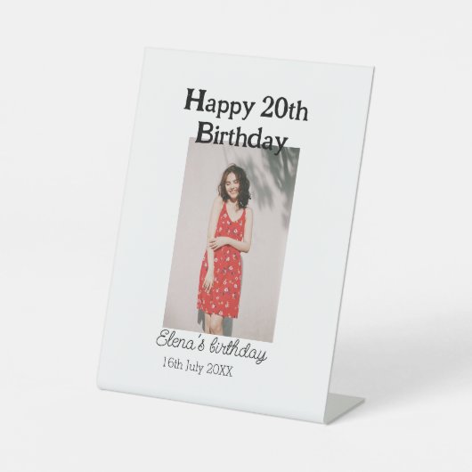 20歳の誕生日を迎える写真モダンシンプルのミニマル 台座サイン (正面)