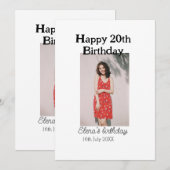 20歳の誕生日を迎える写真モダンシンプルのミニマル 招待状 (正面/裏面)