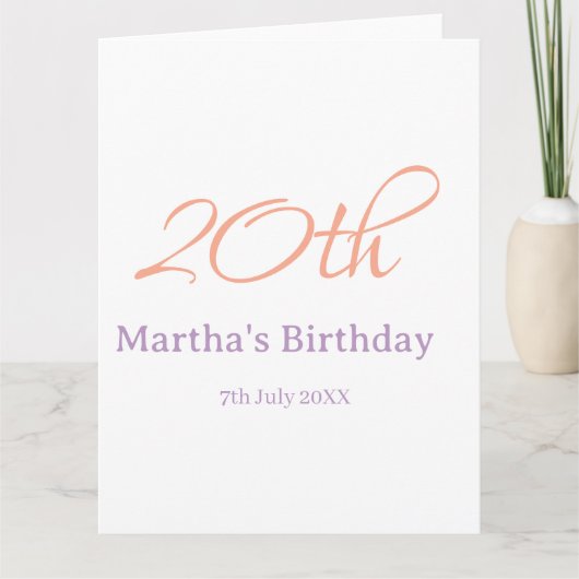 20歳の誕生日グリーン パープル 名前 シンプル おしゃれ モード カード (正面)