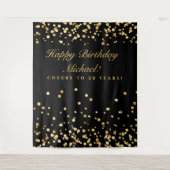 20歳の誕生日バックドロップ、黒と金の紙吹雪 タペストリー (正面)