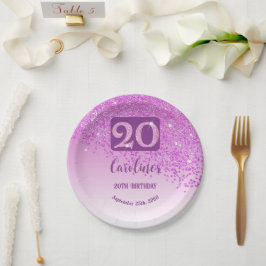 20歳の誕生日パーティースパークルピンクグリッター ペーパープレート